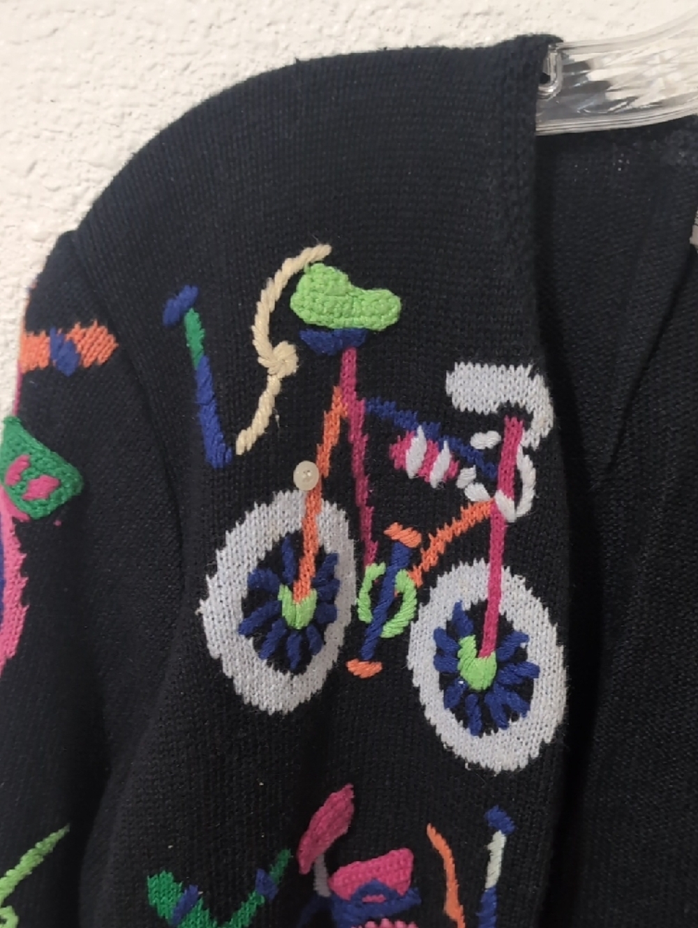 Vintage Bicycle Cardigan Embroidered 90s Novelty Sweater Black Colorful Size S - Picture 4 of 5